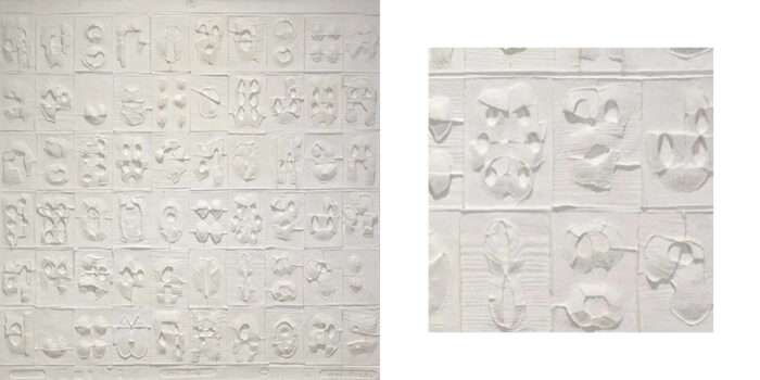 张义，《福60耳順9988823（白色）》(2008)
混凝纸，122 x 122cm 
（引用：https://mp.weixin.qq.com/s/Co6LuZj59wO4poY_q7pFQg）
