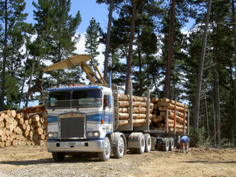 ニュージーランドの木材運搬トラック