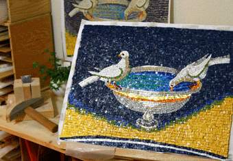 筆者制作中リプロドゥツィオーネ作品 ラヴェンナ ガッラプラチディア 「水を飲む鳥」