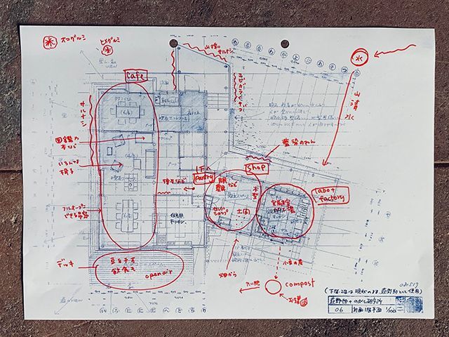 平面図のブループリントと初めのドローイング。