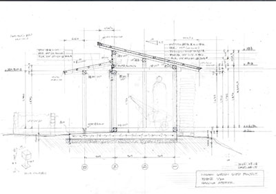 農作業小屋を夫が設計し図面を描く