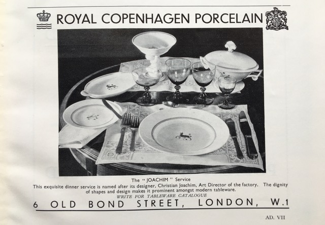 英国のインテリア雑誌『ストゥーディオ』1936年10月号より、ロイヤルコペンハーゲンの広告。弊店に現在在庫しているこの雑誌のセットは、おそらく刊行当時から日本に輸入されてあったものである。