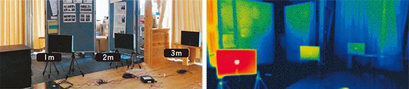 薪ストーブの輻射熱量実験のセットとサーモグラフィー