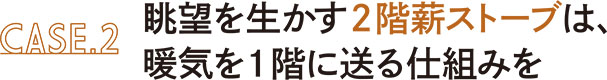 眺望を生かす２階薪ストーブは、 暖気を１階に送る仕組みを